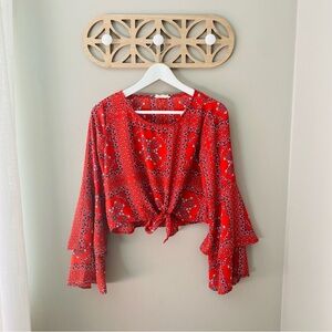 Altar'd State Bell Sleeve Blouse Red Sz Small